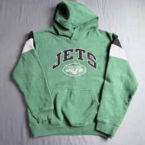 NFL Jets Youth Medium Green Hooded Sweatshirt Football Season Sports Athletic